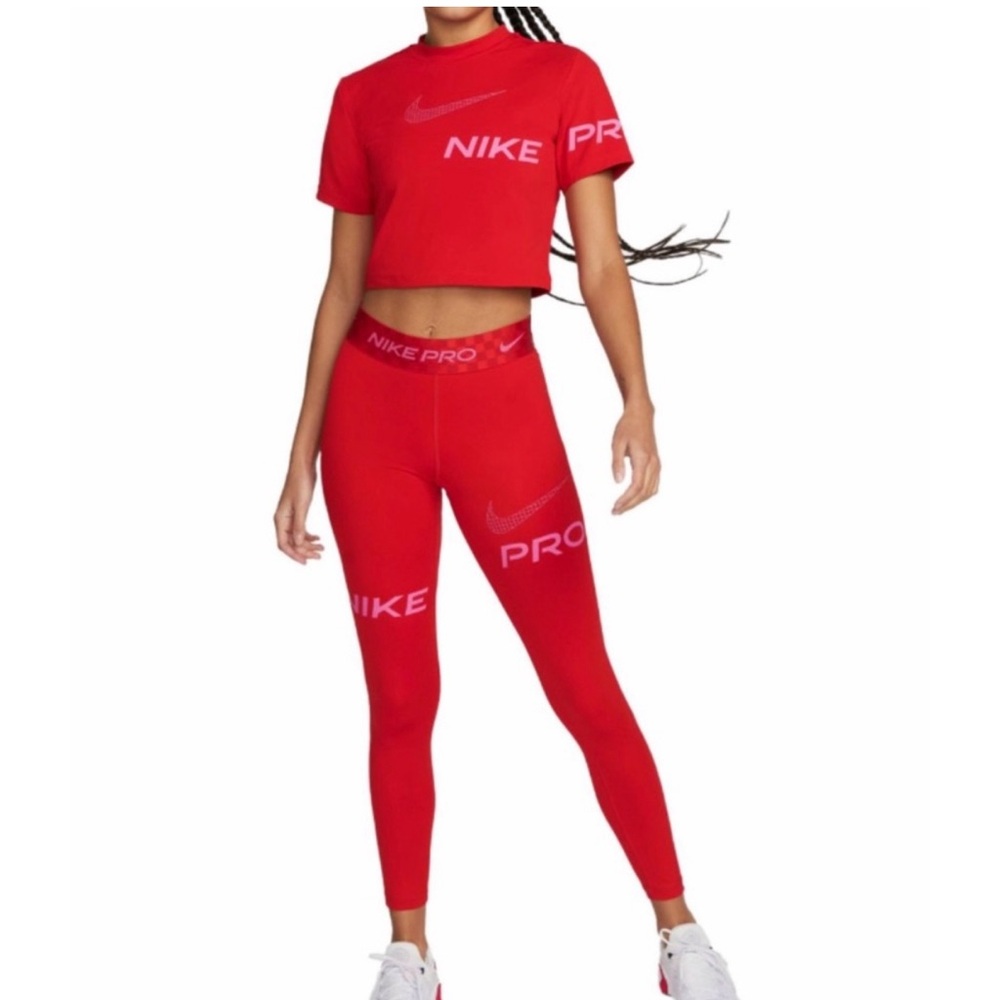 Nike Pro Dri-Fit Women's Vibrant Red Leggings and Top Set Size L